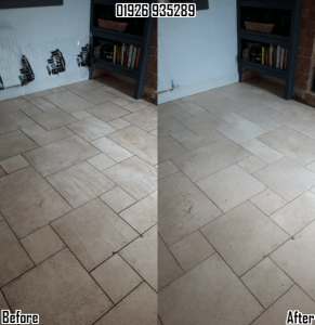 Limestone tiled floor cleaning and sealing in Kenilworth, near Leamington Spa 01926 935289