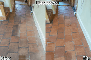Terracotta stone floor cleaning, re-grouting and sealing in Milverton, Leamington Spa & Warwickshire 01926 935289